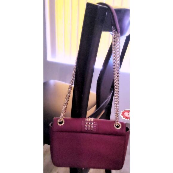 NWT~MICHAEL KORS TINA Red Small Leather Gold Studded Shoulder Bag Purse~$328 - Picture 8 of 12